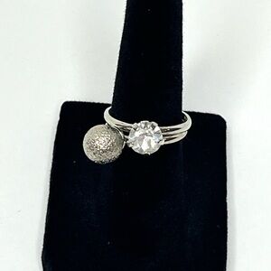 Elegant Faux Diamond Silver-Tone Adjustable Rings (Bundle of 2)